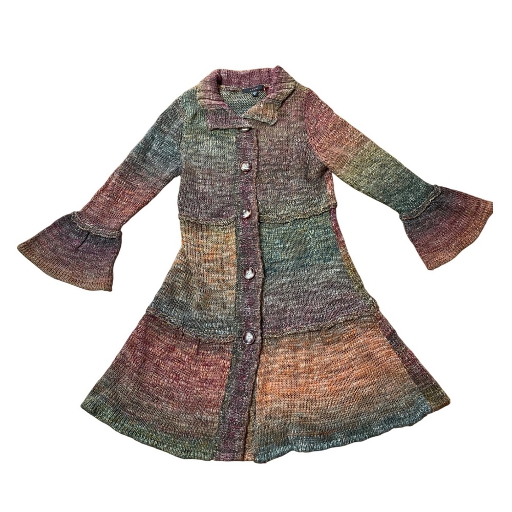 Fever Space Dye Knit Bell Sleeve Button Front Cardigan Sweater Medium boho